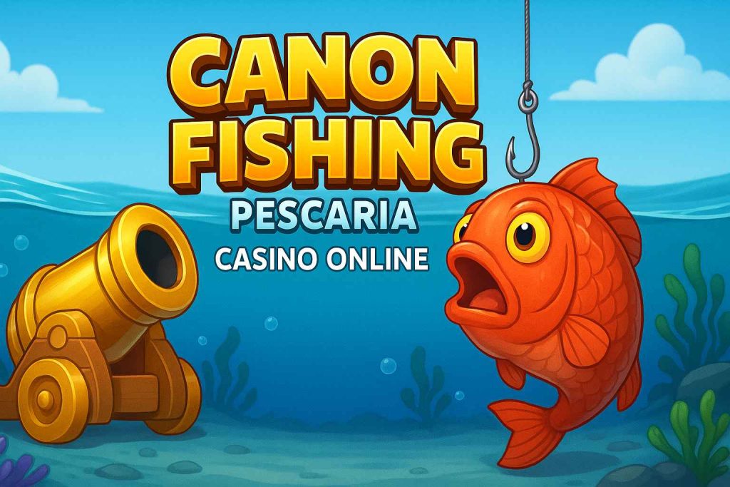 Peixes coloridos e canhão no jogo Canon Fishing