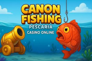 Peixes coloridos e canhão no jogo Canon Fishing